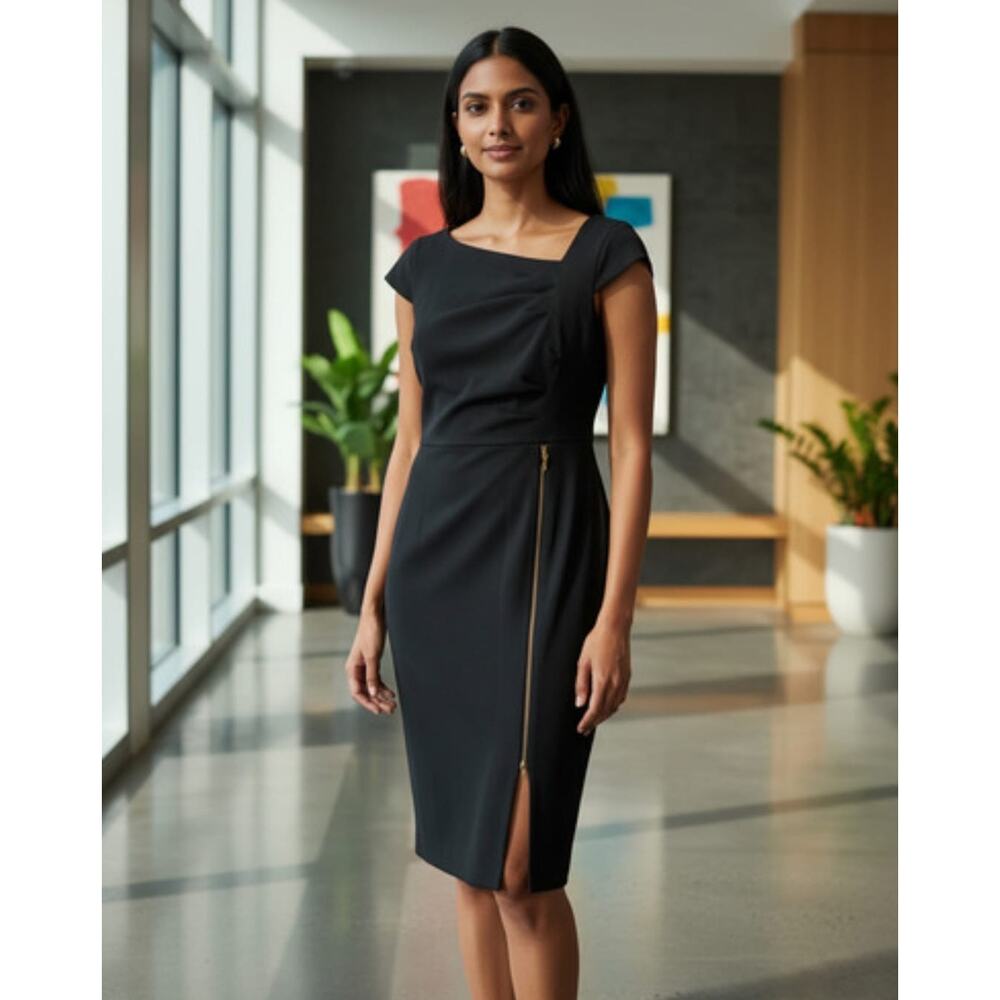 Shelby & Palmer Midi Dress Black Sleeveless Leg Closure Sz 8 Medium NWT